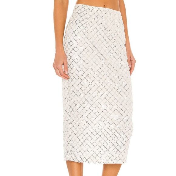 Camila Coelho Enrico Midi Skirt in Silver NWT Size Small - Picture 2 of 5